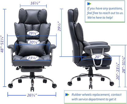 Efomao Big and Tall Office Chair 400lbs – PU Leather Executive Office Chair with Lumbar Support & Leg Rest, Heavy-Duty Computer Chair for Home Office, Dark Grey