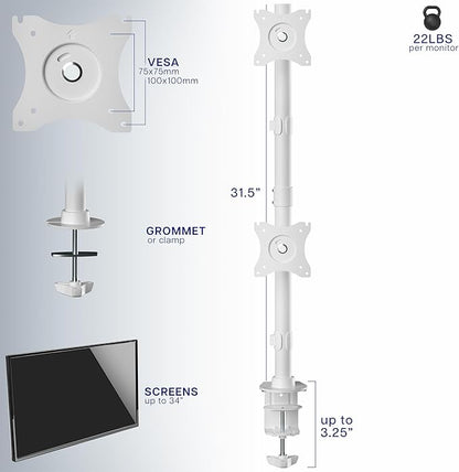 VIVO Dual Monitor Desk Mount Stand with Height Adjustment and VESA Plates for 2 LCD Ultrawide Screens up to 34 inches, Stacked Array, STAND-V002RW