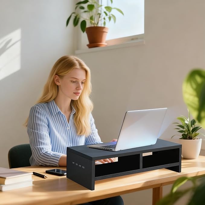 Monitor Stand, with Sleek Modern Design, 50x20x13cm, Monitor Stand Riser, Wireless Charging Desk Organizer, Ergonomic Height, for Multitasking and Desktop Organization