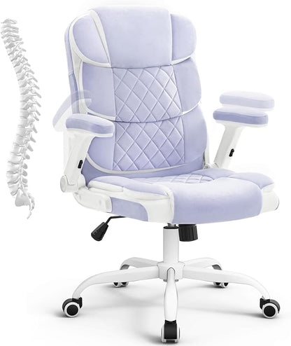 SEATZONE Office Chair Velvet Fabric Ergonomic Executive Computer Desk Chairs Small Cute Rolling Task Chairs for Teens&Adults,Purple