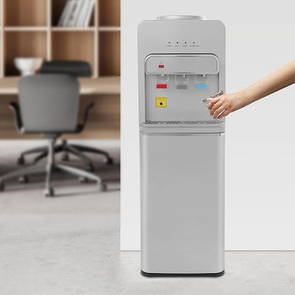 Bottom Loading Water Cooler, Standing Water Dispenser with 3 Temperature Settings - Hot, Cold & Room Water, Water Dispensers for Homes, Kitchens, Offices, Dorms (Silver)