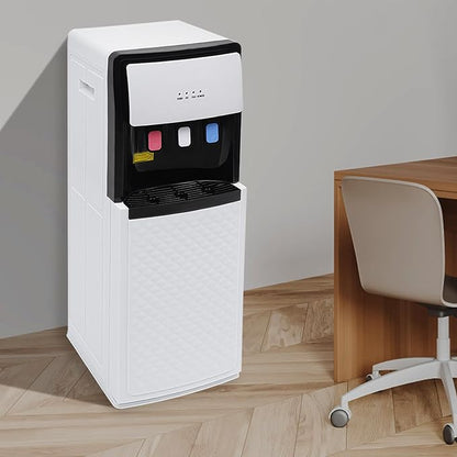 Floor Standing Water Cooler, Hot & Cold Standing Water Dispenser, Bottom Loading Water Cooler Dispenser w/ 3 Temperature Settings of Hot, Cold, Room Water for Home, Office (220V, White)