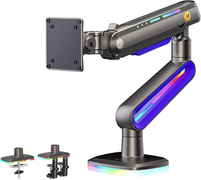 Designer Gaming Monitor Arm for 32 to 60 Inches Screen, Load up to 20 kg, VESA 75/100, RGB-Light, Heavy Duty, Multi Angle Adjustable, Premium Aluminum, Long Arm Extension Purple Blue