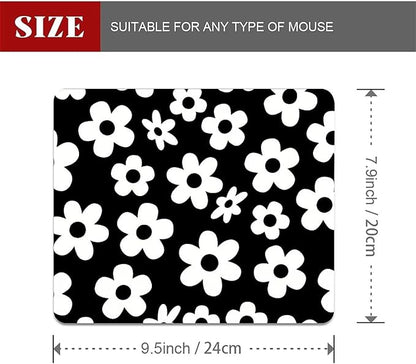Square Mouse Pad Black White Flowers, Personalized Premium-Textured Custom Mouse Mat Design, Washable Mousepad Cloth, Non-Slip Rubber Base Computer Mouse Pads for Wireless Mouse