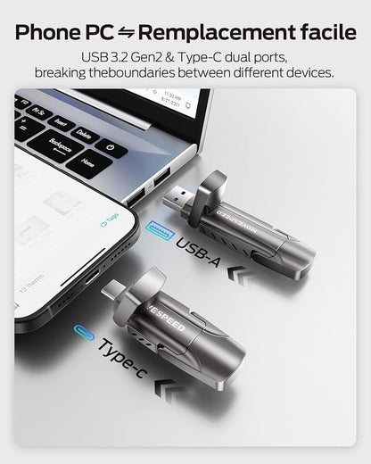 MOVE SPEED 4TB Thumb Drive, External SSD with 1000MB/s Read Write Speed, USB 3.2 Gen2+Type C Dual Port Portable SSD, Memory Stick for iPhone 15, 16, 17 Series/MacBook/Android Phone/Audio etc