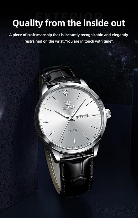 OLEVS Mens Watches, Dress Waterproof Classic Analog Casual Luxury Wrist Watch for Men with Date, Easy to Read Relojes para Hombres Male Quartz Wristwatch with Brown Black Leather Band Blue Black Dial