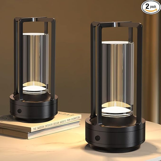 Small Cordless Table Lamps Rechargeable Set of 2 for Indoor/Outdoor, Portable Battery Operated Powered Lamps, Dimmable 3 Color Modes Waterproof, LED Desk Lights for Bedroom/Restaurant/Camping-Black