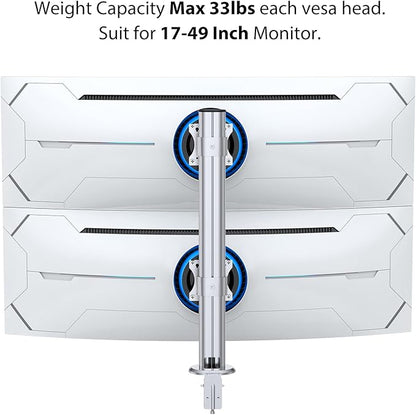 BEWISER Dual Monitor Desk Mount- Vertical Heavy Duty Monitor Stand Clamp Mount Fits Two 17 to 49 Inch Screen with Swivel, Tilt, Height Adjustable,Weight Capacity up to 33 lbs