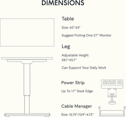 FLEXISPOT EN2 Whole-Piece Standing Desk with Clamp Power Strip, 40 x 24 Electric Stand Up Height Adjustable Desk with Cable Management (White Frame + 40" Black Desktop, 2 Packages)