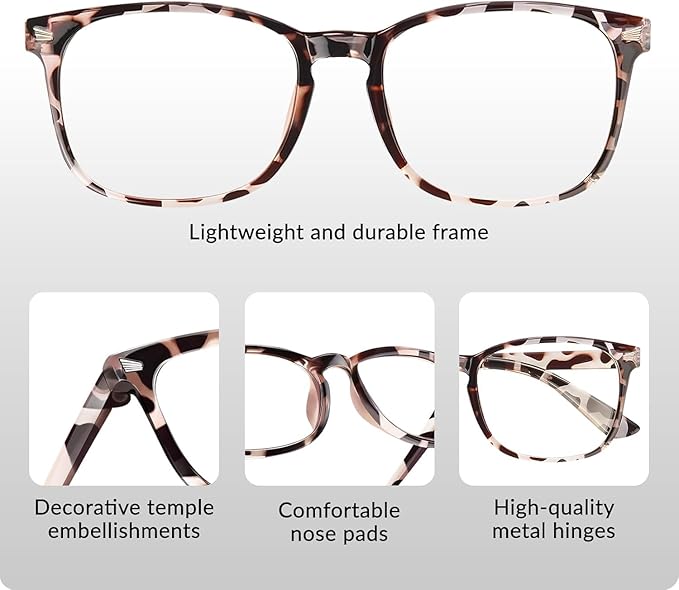 Blue Light Glasses for Woman Men | 99% Blue Light Blocking Glasses for Computer Gaming TV Phone Screen Square Frame | Anti Eyestrain & UV Glare Protection - 3 Pair