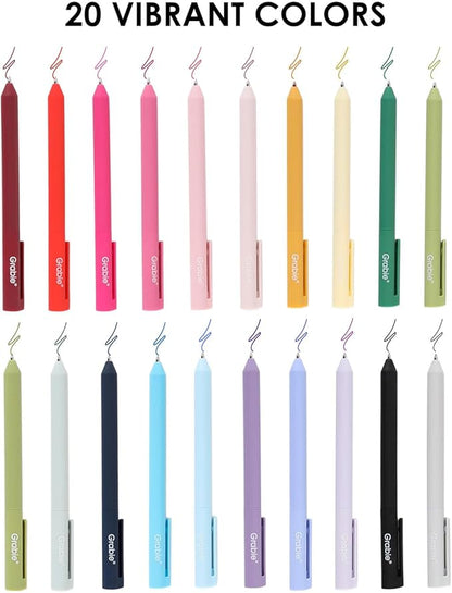 Grabie Retractable Colorful Gel Pens, Perfect for Vibrant Colored Writing and Sketching, Quick Dry Colored Gel Pens, 0.7 mm, Smooth Writing for Journaling and Note Taking, Pack of 20
