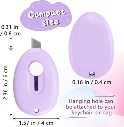 Tamaki 4 Pack Mini Box Cutter Retractable Utility Knife Letter Opener Envelope Slitter, Box Cutter with Key Chain Hole (Blue, Pink, Purple, White)