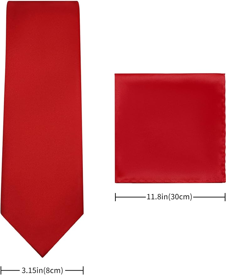 PenSee Men's Tie Set Solid Pure Color 3.15" (8CM) Classic Formal Plain Necktie and Pocket Square Set For Men