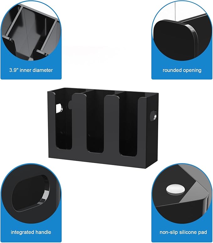 WINFFOR Disposable Cup Organizer Dispenser - 3 Compartments Black Acrylic Cup and Lid Holder with Handles Plastic Cup Dispenser Countertop Paper Cup Holder for Coffee Bar House Party Essentials