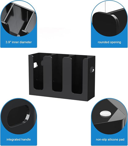 WINFFOR Disposable Cup Organizer Dispenser - 3 Compartments Black Acrylic Cup and Lid Holder with Handles Plastic Cup Dispenser Countertop Paper Cup Holder for Coffee Bar House Party Essentials