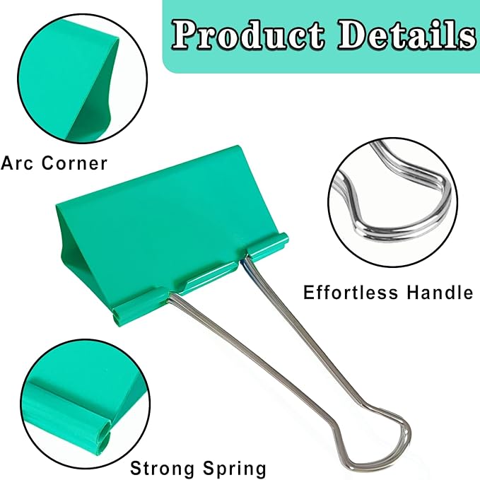 18PCS Jumbo Binder Clips 3 Inch, Green, Binder Clips Extra Large Heavy Duty for Office Supplies