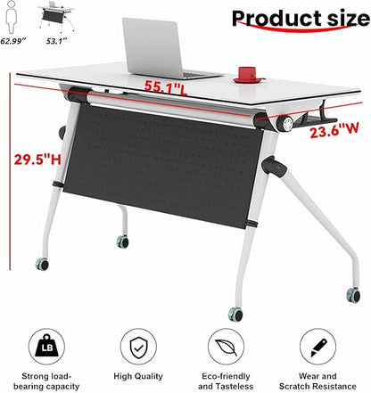 Conference Room Tables,47.2" Modern Office FoldingTraining Conference Tables,Flip Top Mobile Seminar Table with Lockable Wheels,Mobile Foldable Meeting Table for Classroom Office (white, 4 pack)