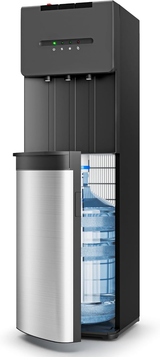 EUHOMY Bottom Loading Water Cooler Dispenser for 5 Gallon Bottle, 3 Temperature Settings – Cold, Warm & Hot, with Child Lock, LED Display Light, Water Cooler for Home, Office, Apartment, Black