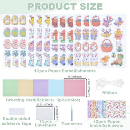 WEBEEDY 15 Sets Easter Paper Card Making Kits Colorful Handmade Greeting Card Kits with Envelopes & Decoration Accessories, Handmade DIY Cards Making Material Set for Easter Cards Birthday Invitation