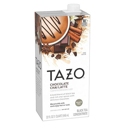 TAZO Chocolate Chai Latte, Flavored Black Tea Concentrate, 32 Fl Oz Carton (Pack of 2)