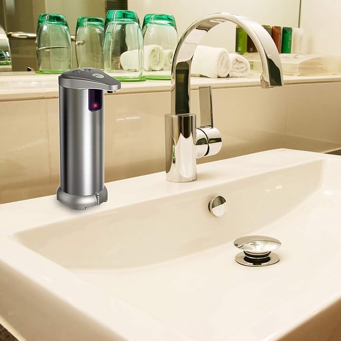 Infrared Automatic Soap Dispenser, Stainless Steel Touchless Soap Dispenser Automatic Dispenser with Waterproof Base for Bathroom Kitchen Hotel
