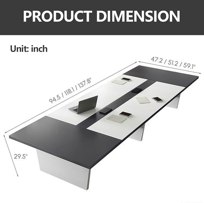 10FT Conference Table, Large Rectangular Seminar Meeting Table, Modern Conference Room Table with Cable Management & 2" Thickened DeskTop for Office Meeting (White + Grey, 118"L * 51"W * 30"H)