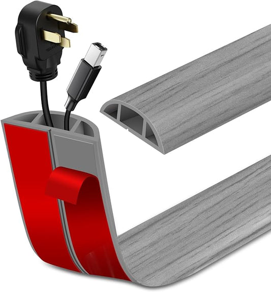 Floor Cord Cover Self Adhesive Cord Hider Floor Extension Cord Covers for Floor Power Cord Protector Cable Management Prevent Cable Trips Cable Cavity 0.47" W x 0.27" H (Light Grey Wood, 10Ft)