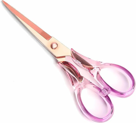 Gold Scissors, Stainless Steel Blade with Acrylic Handle, All Purpose Scissor for Office, School, Home, Fabric Shears, Tijeras (Purple-6.3")