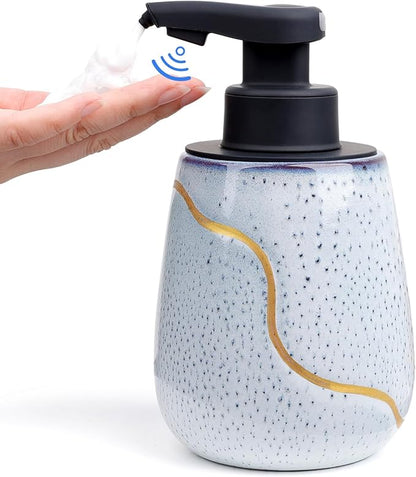 BosilunLife Automatic Foaming Soap Dispenser - Touchless Foam Hand Wash Dispenser for Bathroom Ceramic Smart Electric Auto Dish Soap Dispenser Waterproof, USB C Rechargeable, 17 oz, Speckled Blue