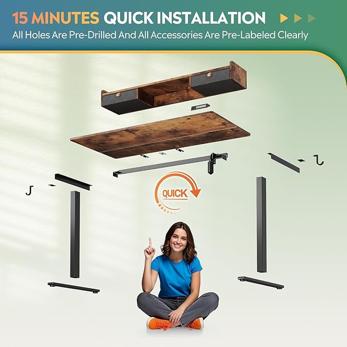 DEVAISE 48×24 Inch Electric Standing Desk with Drawers, Computer Desk with 3 Adjustable Height, Storage Shelf, Built-in 2 AC + 2 USB Outlets and Memory Preset, Sit to Stand Desk for Home Office, White