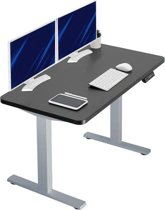 VIVO Electric 43 x 24 in Standing Desk, Memory Height Adjustment, 1B Series, One-Piece Black Top, Gray Frame, DESK-KIT-1G4B