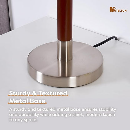 LED Bedside Lamp for Bedroom, Modern Desk Lamp with Dimmable Switch and Bulb, Wood Table Lamp for Nightstand, Desk Reading Lamp for Kids Room, Living Room, Office, Walnut Wood Finish