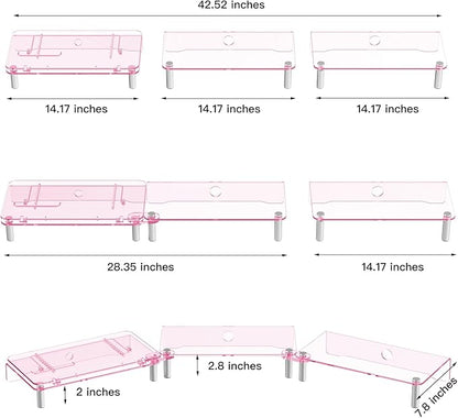 RQUOIRE Ergonomic Pink Acrylic Dual Monitor Stand with Adjustable Laptop Riser, Compatible with Desktop, Printer, TV and More Devices,monitor riser holder suitable for 2 monitors