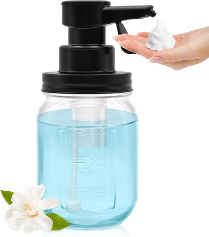 12oz Automatic Touch Sensor Foam Glass Soap Dispenser, Hands-Free Mason Jar Soap Dispenser, Refillable Lotion Bottle for Bathroom Kitchen Countertop (Batteries Not Included)