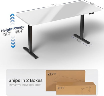 VIVO Electric Dry Erase 71 x 30 in Standing Desk, Memory Height Adjustment, 1B Series, Whiteboard Top Black Frame, DESK-KIT-1B7WE