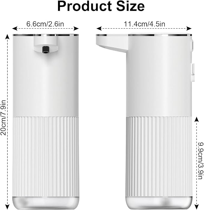 Automatic Liquid Soap Dispenser, 12.2oz/360ml Rechargeable Touchless Hand Soap Dispenser, 4 Level Adjustable with Display, Waterproof Wall Mounted Soap Dispenser for Bathroom Kitchen, White