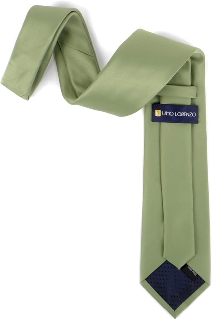 boxed-gifts Umo Lorenzo Tie for Men Satin Finish Necktie - Standard Width Ties - Black, Navy, Red, Sage Green Tie