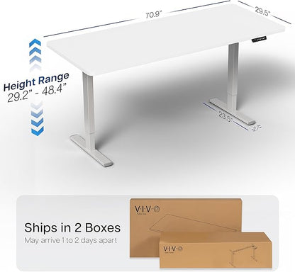 VIVO Electric 71 x 30 in Standing Desk, Memory Height Adjustment, 1B Series, White Top Gray Frame, DESK-KIT-1G7W