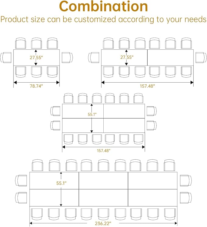 19FT Conference Table, Super Sturdy Large Rectangle Meeting Seminar Table, Office Desk for Meeting Room Study Writing Printer Table, Long Business Tables for 16-22 Person, 6 Pcs White