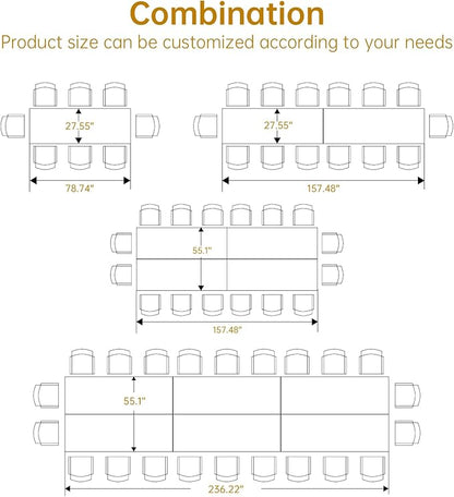 19FT Conference Table, Super Sturdy Large Rectangle Meeting Seminar Table, Office Desk for Meeting Room Study Writing Printer Table, Long Business Tables for 16-22 Person, 6 Pcs White