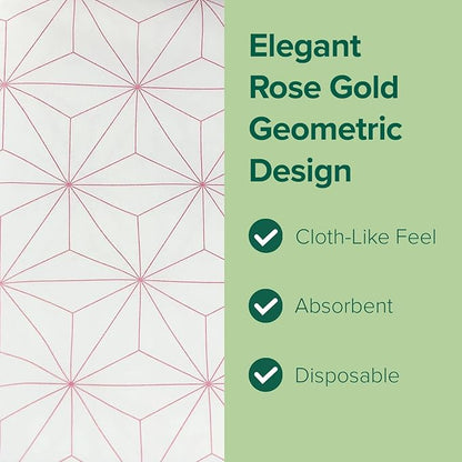 SimuLinen Rose Gold Geometric Disposable Paper Towels for Bathroom - Cloth-Like, Soft, Single-Use, Linen Feel, 12x17", 300ct (Made in Germany)