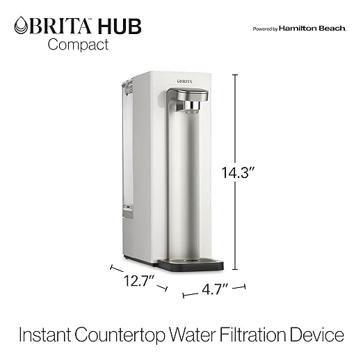 Brita Hub Compact Instant Powerful Countertop Water Filter System, Reduces 70+ Contaminants, 9 Cup Water Reservoir, Includes 6 Month Carbon Block Filter, White, 87344