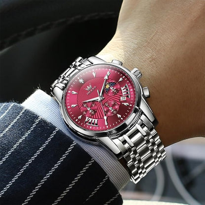 OLEVS Men Silver Watches,Men's Stainless Steel Chronograph Watch,Man Analog Quartz Big Face Male Watches Luxury Waterproof Roman Numeral Dress Diamond Relojes para Hombre