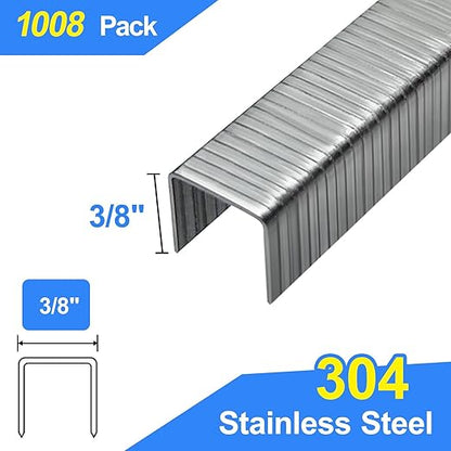 20 Gauge 304 Stainless Steel T/50 Staples - 3/8" Crown Upholstery Staples, 1/4"~9/16" Leg Length, 1008 Counts, Compatible with Staple Gun & T-50 Stapler (3/8"-1008 pcs)