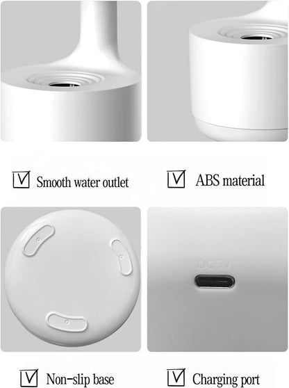 Humidifiers for Bedroom, 800ml Cool Mist Air Humidifie, Anti-Gravity Digital Humidifier with LED Display, Quiet Knob Control for Bedroom, Plants, Nursery, Office - White