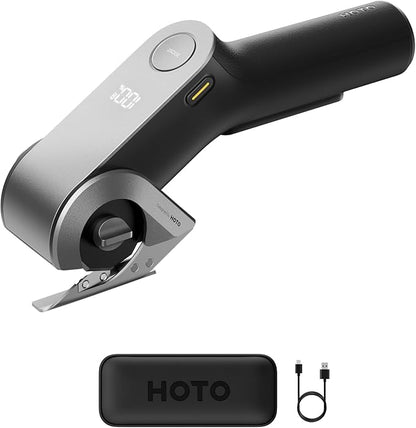 HOTO EdgeFlow Cordless Electric Scissors, Titanium Blade & LED Display, Rechargeable Cardboard Box Cutter, Self-Sharpening & Tool-Free Easy-Swap, Safety Lock, for Cardboard, Carpet, Leather, Crafting