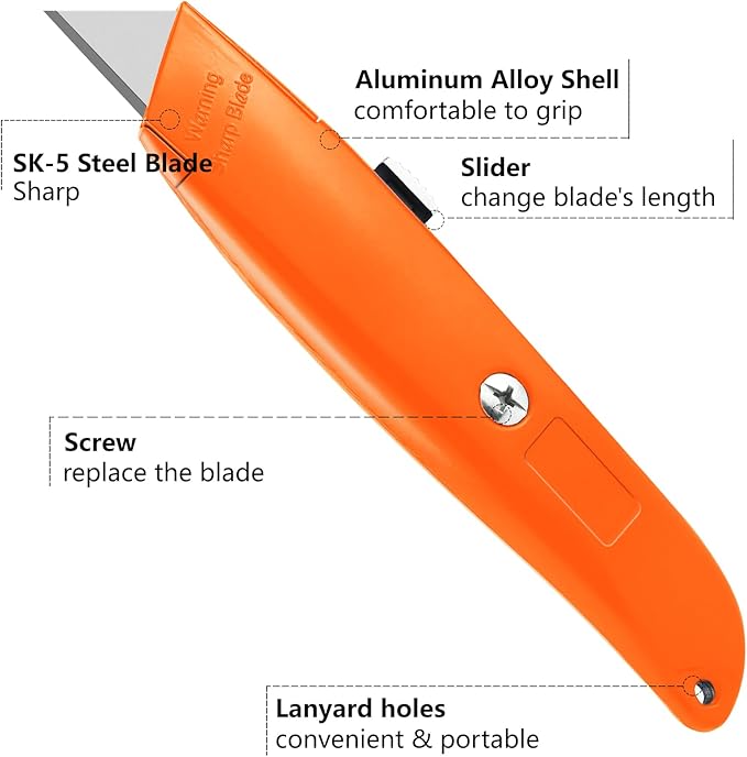 DIYSELF DIYSELF 30 Pack Box Cutter Heavy Duty Aluminium Shell Utility Knife | SK5 Steel Sharp Blade | Retractable Knife for Cutting Cartons (30, Orange)