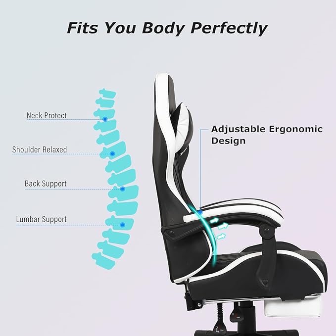 Gaming Chair, Computer Gaming Chairs with Footrest, Linkage Armrests and Lumbar Support, High Back Ergonomic Office Chair for Adults, Big and Tall Desk Chair(Blackwhite)
