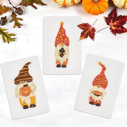 WEBEEDY 20 Sets DIY Quilled Thanksgiving Gnomes Greeting Card Making Kit with Paper Quilling Strips Tools Artful Paper Quilling Kit DIY Thanksgiving Gnomes Greeting Card for Family,Friend,Husband,Wife