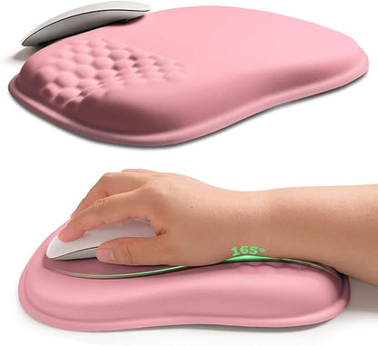 Hokafenle Ergonomic Wrist-Hugging Mouse Pad Wrist Support, U-Shaped Holding Wrist Rest Mousepad for Carpal Tunnel Pain Relief with Cushioned Memory Foam Slope Massage Bulge (Classic 10.2x8.3 in,Pink)